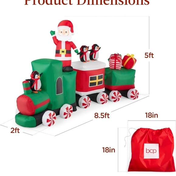 Christmas Train & Animated Santa 8.5 x 5ft Lighted Inflatable Holiday Decor Yard